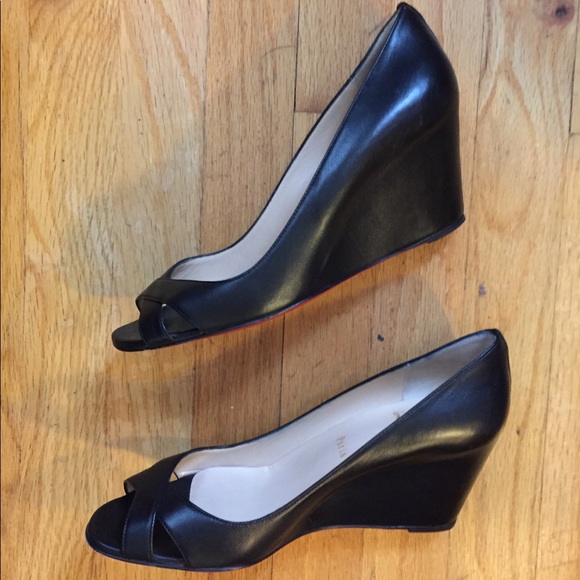 Christian Louboutin Riveto 70 Black Nappa Wedges - Picture 5 of 9